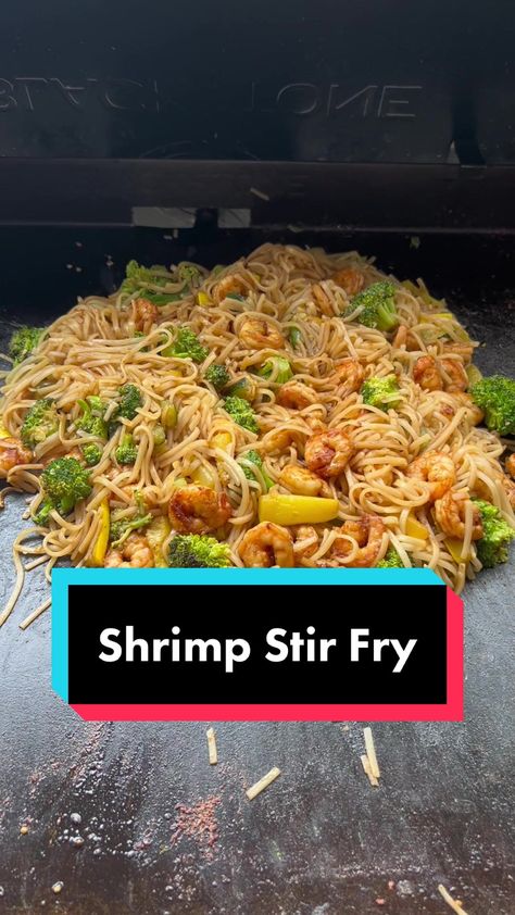 Shrimp Noodle Stir Fry!! #blackstone #blackstonegriddle #blackstonegri... | blackstone recipes | TikTok Stir Fry Blackstone, Shrimp Noodle Stir Fry, Rice Noodles Stir Fry, Shrimp Noodles, Noodle Stir Fry, Recipes Tiktok, Blackstone Recipes, Blackstone Grill, Bang Bang Shrimp