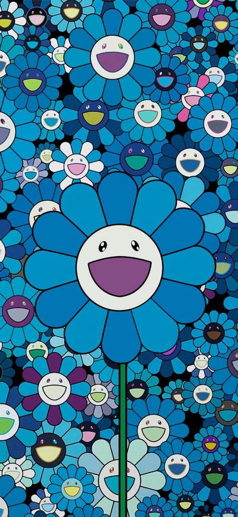 Iphone Wallpaper Murakami, Blue Murakami Flower, Takashi Murakami Flower Wallpaper, Takashi Murakami Wallpaper, Murakami Wallpaper, Bape Art, Murakami Art, Takashi Murakami Art, Tunnel Wallpaper