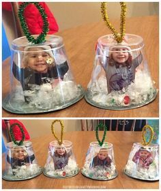 Snow Globe Cup, Cup Ornaments, Homemade Snow Globes, Picture Christmas Ornaments, Morning Christmas, Snow Globe Crafts, Globe Crafts, Crafty Morning, Christmas Crafts For Toddlers