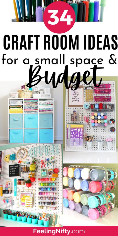 Diy Art Closet, Small Craft Room Design Layout, Easy Craft Room Ideas, Small Crafting Space, Craft Room Organization Ideas Small Space, Small Scrapbook Room Ideas, Craft Sheds Ideas Interiors, Home Office Craft Room Ideas, Craft Room Wall Storage Ideas