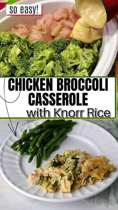 Pin for Chicken Broccoli Casserole made with Knorr rice side. Knorr Chicken Broccoli Rice Casserole Easy, Chicken And Rice Recipes With Knorr, Chicken Knorr Rice Recipe, Knorr Cheddar Broccoli Rice With Chicken, Knorr Chicken Broccoli Rice Casserole Crockpot, Chicken Broccoli And Rice Crockpot, Chicken And Knorr Rice, Knorr Rice And Chicken Bake, Knorr Chicken Broccoli Rice Casserole