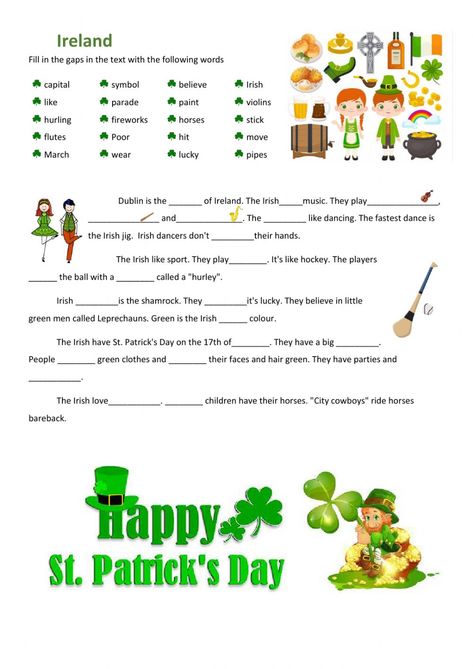 Ireland interactive worksheet Ireland Worksheet, Irish Music, English Activities, English Speaking, Online Activities, School Subjects, 3rd Grade, Quick Saves