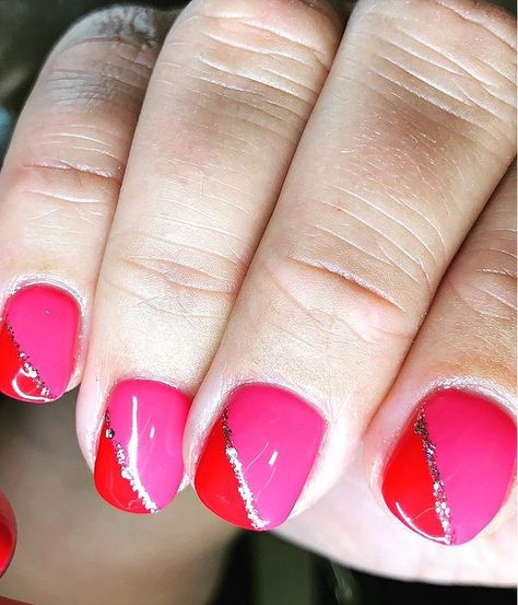 Pink And Red Nails Designs Color Combos, Pink And Red Gel Nails, Hot Pink And Red Nails, Conference Nails, Red And Pink Nails Ideas, Red Pink Nails, Pink Red Nails, Anc Nails, Red And Pink Nails