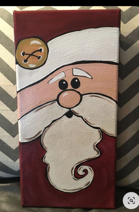 Santa Claus Canvas Painting Easy, Simple Paintings For Christmas, Santa Canvas Painting Easy, Gingerbread Man Painting On Canvas, Easy Christmas Things To Paint, Easy Things To Draw Christmas, Santa Claus Art For Kids, Christmas Diy Painting Canvas, Easy Christmas Canvas Paintings