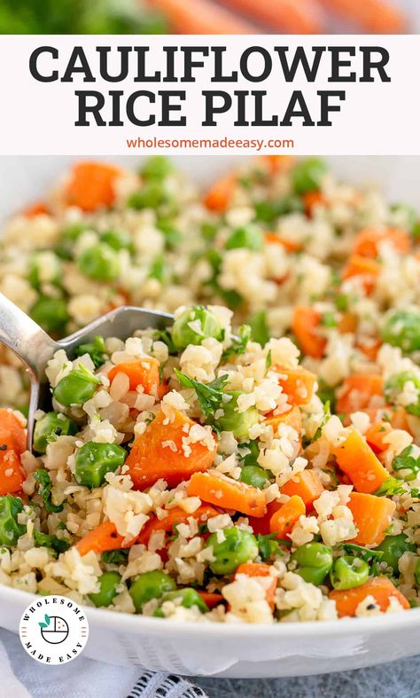 Sauteed Cauliflower Rice Recipes, Riced Califlower Recipes, Cauliflower Rice Pilaf, Cauliflower Rice Easy, Cauliflower Side Dish, Cauliflower Recipes Healthy, Rice Side Dish Recipes, Recipes Vegetables, Pilaf Recipes