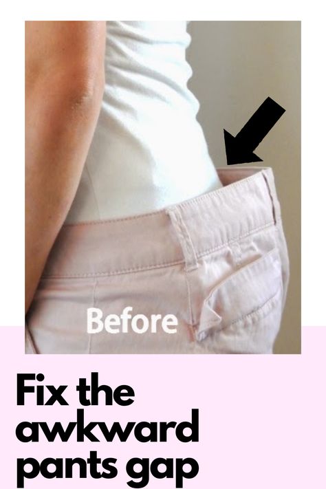 How to Fix a Waist Gap | Sewing Tutorial | Kara Metta How To Fix Pants That Gap In The Back, How To Adjust Waist On Pants, Gap In Back Of Jeans, Fix Gap In Jeans, Waist Alterations Jeans, How To Fix Back Gap In Jeans, How To Adjust Loose Jeans, Adjust Waist On Pants, How To Fix Loose Pants Waist