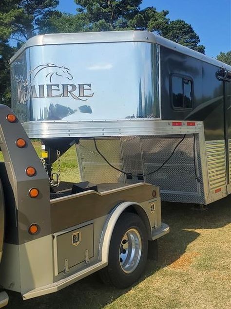 Used 2019 Bison Trailer Horse Trailer for sale (300539) Closet In Bathroom, Horse Trailers For Sale, Horse Trailer Living Quarters, Onan Generator, Saddle Rack, Trailer Living, Electric Awning, Trailer Home, Burner Stove