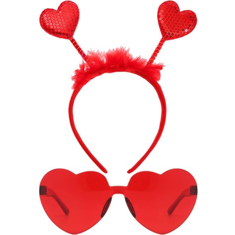 PRICES MAY VARY. HEART HEADBAND WITH FABRIC COVER: This headband, adorned with sequined heart boppers, features a fabric cover that adds a soft to avoid any scratch, perfect for Valentine's Day festivities. HEART-SHAPED GLASSES: Pair your Valentine's Day outfit with these heart-shaped glasses in a rich red hue. They add a touch of fun to your look and are a festive nod to the day of love. ONE SIZE FITS ALL: This headband is designed to comfortably fit a range of head sizes, ideal for both childr Halloween Anniversary, Valentine Hats, Accessories For Wedding, Heart Headband, Heart Shaped Glasses, Touch Love, Valentines Day Cookies, Valentine's Day Outfit, Valentines Day Party