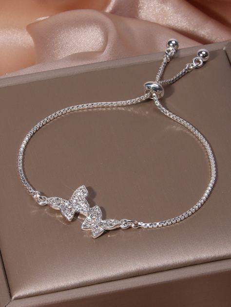 1pc Glamorous Rhinestone Butterfly Decor Bracelet For Women For Daily DecorationI discovered amazing products on SHEIN.com, come check them out! Butterfly Decor, Women Chain, Chain Bracelets, Butterfly Decorations, Silver Glass, Watches Women Fashion, Bracelet For Women, Womens Bracelets, Chain Bracelet