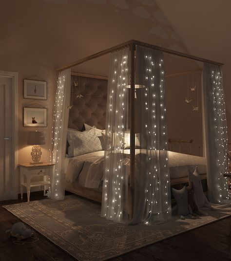 Stargirl Room, Fairy Light Bedroom, Moon Room, Home Oasis, Tranquil Home, Tumblr Room, Cozy Bedroom Design, Dream Bedroom Inspiration, Beautiful Bedroom Decor