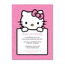 Hello Kitty!!!!!!!!! Simple Sign Birthday Invitations Hello Kitty Invitation Card, Hello Kitty Birthday Invitations, Hello Kitty Invitations, Kitty Birthday Party, Hello Kitty Birthday Party, Hello Kitty Party, Hello Kitty Birthday, Party Invitations Kids, Tiny Prints