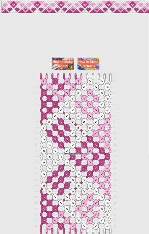 Flower Friendship Bracelet Patterns Easy, Frenship Braclet Patterns, Pink Friendship Bracelet Pattern, Pink Bracelet Patterns, Two Color Bracelet Patterns, Braclet Templates, Bracelet Bresilien Pattern, Floss Bracelets, Cool Friendship Bracelets