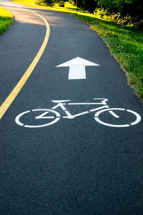 Bike Path. Sign on The Asphalt #Sponsored , #ad, #sponsored, #Bike, #Sign, #Asphalt, #Path Bike Animation, Woods Forest, Bike Trail, Bike Path, Bike Trails, Transportation, Vision Board, Royalty Free Stock Photos, Country Roads