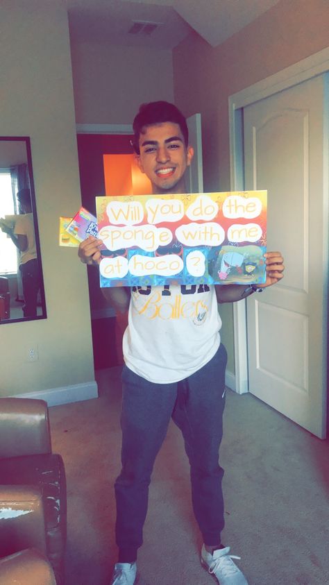 Homecoming proposal idea! Spongebob Spongebob Homecoming Proposals, Spongebob Hoco Proposals, Spongebob Promposal, Cute Promposals, Dance Proposals, Cute Homecoming Proposals, Poster Boards, Dance Proposal, Boards Ideas