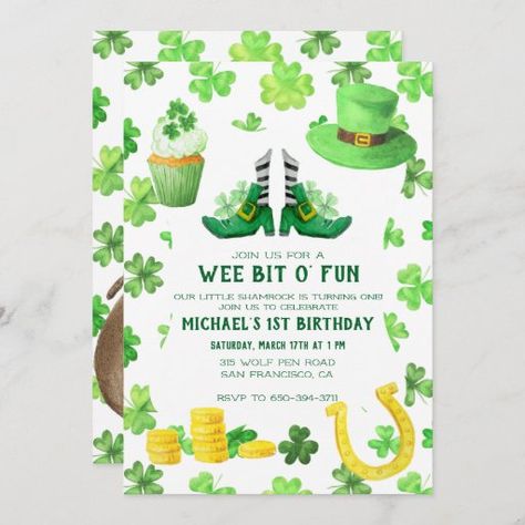 St Patrick's Day Birthday, Birthday Party Card, Farm Birthday Party, Foil Invitations, Childrens Birthday Party, Farm Birthday, Card Invitation, Watercolor Invitations, St Pattys Day