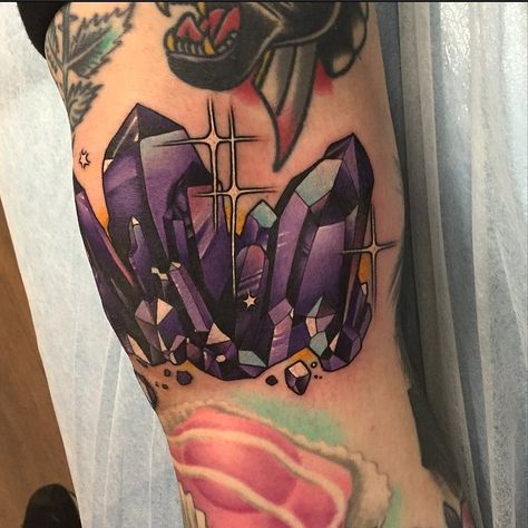 Amethyst Tattoo, Tattoo White, Gem Tattoo, Crystal Tattoo, Diamond Tattoos, Witch Tattoo, Theme Tattoo, Gorgeous Tattoos, Octopus Tattoo