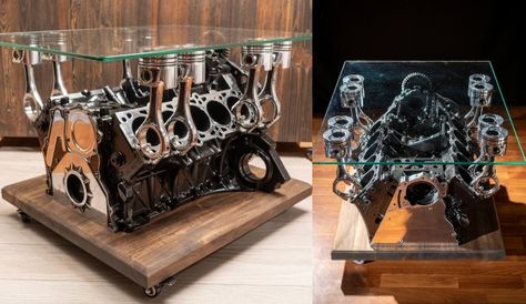 V10 Engine Block Table Engine Block Table, Engine Table, Man Cave Furniture, V10 Engine, Block Table, V6 Engine, Ls Engine, Furniture Handmade, Table Glass