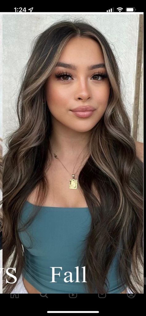 Alyssa Michelle Burk, Brown Bayalage With Money Piece, Blond Highlights For Dark Brown Hair, Foilyage Hair Dark, Blonde And Brown Balayage Dark Roots, Slight Blonde Highlights In Brown Hair, Half Head Highlights Dark Hair, Hair Inspo Color Brunettes Dark, Hair For Latinas Color