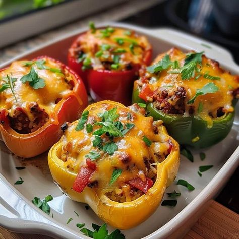 Homestyle Stuffed Bell Peppers Rice Krispie Balls Recipe, Stuffed Peppers Recipes, Garlic Butter Steak, Spanish Rice, Dessert Salads, Cheesy Chicken, Food Staples, Balls Recipe, Slow Cooker Soup