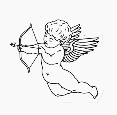 Cupid Outline Tattoo, Angel Cupid Tattoo, Small Cupid Tattoo, Small Cherub Tattoo, Angel Flash Tattoo, Embrace Drawing, Cupid Tattoo, Abstract Tattoo Ideas, Abstract Tattoos