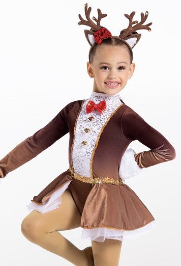 Animal Dance Costume, Cheap Dance Costumes, Christmas Dance Costumes, Velvet Leotard, Dancesport Costume, Reindeer Outfit, Reindeer Costume, Tap Costumes, Antler Headband