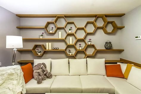 Gazebo Furniture, Honeycomb Wall, Kitchen Wall Shelves, Regal Design, Wall Shelves Design, Bookshelf Design, 아파트 인테리어, Shelf Design, Wooden Shelves