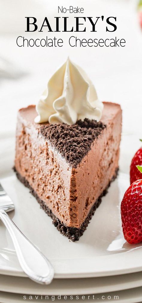 Bailey's Recipes, Chocolate Cheesecake No Bake, Baileys Chocolate Cheesecake, Chocolate Cookie Crust, Tasty Sweets, Baileys Cheesecake, Cheesecake Chocolate, Easy Cheesecake Recipes, Cheesecake Desserts