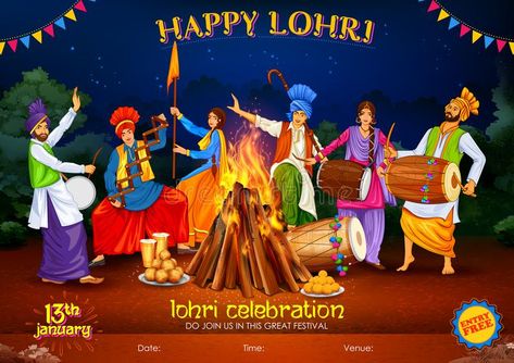 Happy Lohri holiday background for Punjabi festival stock illustration Lohri Festival Painting, Lohri Illustration, Punjabi Festivals, Lohri Background, Lohri Drawing, Lohri Pictures, Happy Lohri Wallpapers, Lohri Wallpaper, Lohri Images