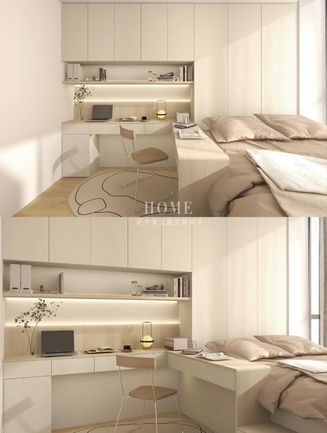 Unique Room Colors, Modern Korean Bedroom, Student Bedroom Ideas, Smart Bedroom Ideas, Modern Interior Design Bedroom, Functional Bedroom Ideas, Bedroom Designs Modern, Study Room Interior, Modern Bedroom Wardrobe