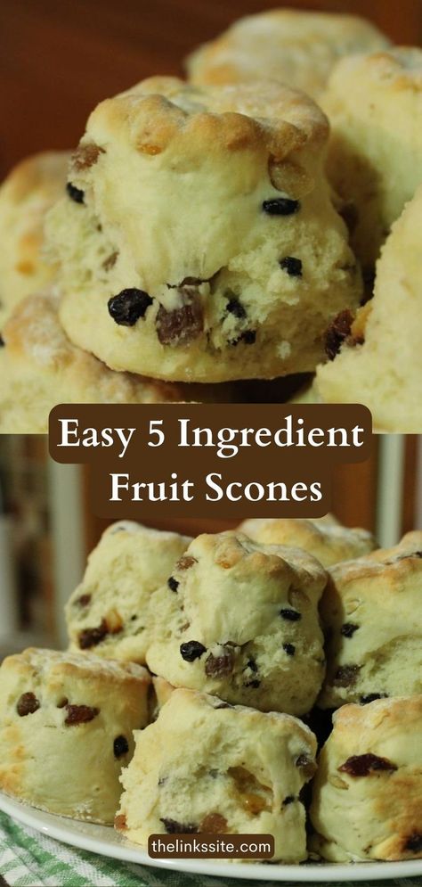 Enjoy a delightful breakfast or snack with these delicious 5-ingredient fruit scones, loaded with tasty dried fruits. Quick and easy to make, this recipe is perfect for anyone craving a sweet treat. Try it out or add it to your must-try recipes board! #fruitscones #5ingredients #breakfastideas #snacktime #recipeideas #pinterest Three Ingredient Scones, Dried Fruit Scones Recipe, Air Fryer Fruit Scones Recipe, Dried Fruit Scones, 3 Ingredient Scones Recipe, Fruit Scones Recipe Easy, Easy Scones Recipe 3 Ingredients, Scones Recipe Easy 3 Ingredients, Dried Fruit Recipes