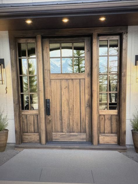 Barndominium Exterior Door, Farmhouse Front Door Ideas, Ranch Home Exteriors, Front Double Door, Barndominium Exterior, Elevation Ideas, Front Door Ideas, Front Door Inspiration, Stairs Ideas