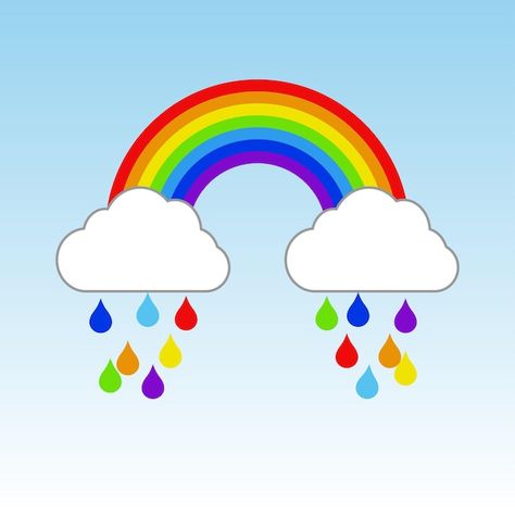 Rainbow and rain clouds with raindrops i... | Premium Vector #Freepik #vector #rainbow #art #rainbow-sky #rainbow-clouds Rainbow Vector, Sky Rainbow, About Rainbow, Rainbow Clouds, Rainbow Rain, Rainbow Sky, Childrens Playroom, Art Rainbow, Cartoons Png