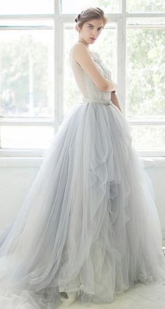 Lovely light blue sleeveless ballgown wedding dress; Featured Dress: CarouselFashion Grey Wedding Dress, Rental Wedding Dresses, Ballgown Wedding, Fotografi Vintage, Blue Wedding Dresses, June Wedding, Wedding Dress Accessories, Gray Weddings, Luxury Wedding Dress