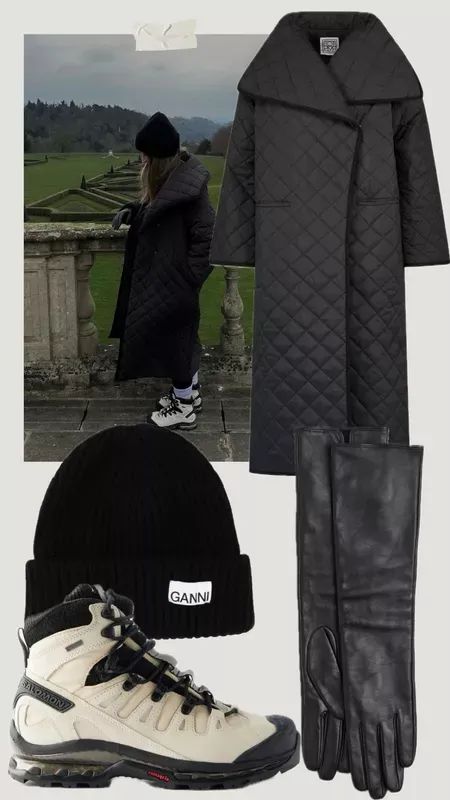 GET THE LOOK | Ok so a hiking outfit isn’t too romantic but this coat is a forever staple because it still gives me regal vibes for long and muddy walks around manor grounds… 🖤⚜🏛 Quilted coat | Black Toteme padded coat dupe | Salomon Quest GTX advanced hiking boots | Stylish walking boots | Leather gloves | Ganni hat   #LTKover40 #LTKSeasonal #LTKfitness Ganni Hat, Walking Outfit, Long Leather Gloves, Walking Outfits, Luxury Girl, Walking Boots, Padded Coat, Quilted Coat, Boots Leather