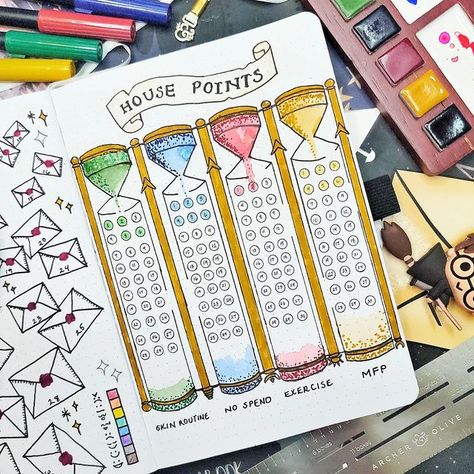 𝗔𝗻 𝗡𝗴𝘂𝘆𝗲𝗻//𝗦𝗼𝗖𝗮𝗹 🌴 on Instagram: "I'm very excited to feature this next page in my @archerandolive bujo this #wellnesswednesday, following the month's theme - Back to Hogwarts! ⚡️ Tracking health and well-being feels less like a chore this time around with a fun page like this! Which House do you think will come out ahead at the end of the month? Let me know below! ⬇️ . . . #archerandolive #archerandolivecommunity #journal #journaling #journalinspiration #journalcommunity #bulletjo Bujo Fun Pages, Bujo Monthly Themes, Fun Bujo Spreads, Bujo Journal Ideas Pages, Bujo Ideas Aesthetic, Dot Journal Page Ideas, Reading Journal Pages Ideas, Bujo Inspiration Layout, Fun Bullet Journal Ideas