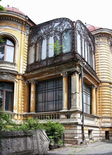 Macca house in Bucharest, Romania, www.romaniasfriends.com Romanian Revival Architecture, Romania Architecture, Architecture Classic, Beautiful Decay, Art Nouveau Architecture, European Architecture, Bucharest Romania, Interesting Buildings, Abandoned Mansions