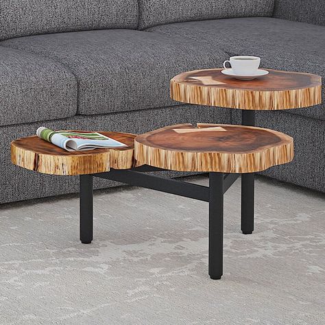 Live Edge Table Tops, Circular Coffee Table, Live Edge Coffee Table, Cool Coffee Tables, Wood Crafts Diy, Live Edge Wood, Live Edge Table, Coffee Table Wayfair, Rustic Industrial