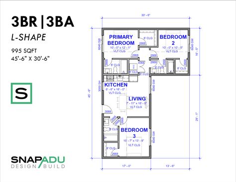 3 Bedroom Adu Plans, Flat Plan 3 Bedroom, 3 Bedroom L Shaped House Plans, 3 Bedroom Adu, L Shaped Apartment Layout, L Shaped House Plans Small 3 Bedroom, 3 Bedroom Guest House, L Shaped Homes Plans, Guest House Floor Plans