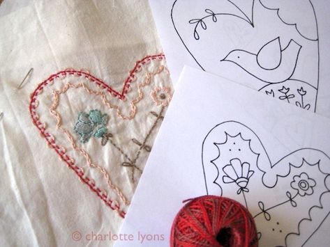 Hf2tg Flowers Stitch, Embroidery Hearts, Hearts And Flowers, Valentines Flowers, Stitch Book, Felt Pattern, Hand Drawn Pattern, Wool Applique, Vintage Embroidery