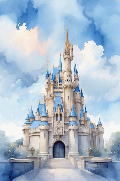 Light Blue Watercolor, Cinderella's Castle, Watercolor Sky, Cinderella Castle, Free Business Card Mockup, Business Card Maker, Flyer Maker, Poster Maker, Video Background