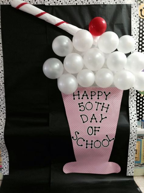 50th Day of School 50s Day At School Teachers, 50s Day At School Decorations, 50th Day Of School Craft, 50s Day Kindergarten, 50s Bulletin Board Ideas, 50th Day Of School Kindergarten, 1950 Prom, 50s Day At School, 50th Day Of School