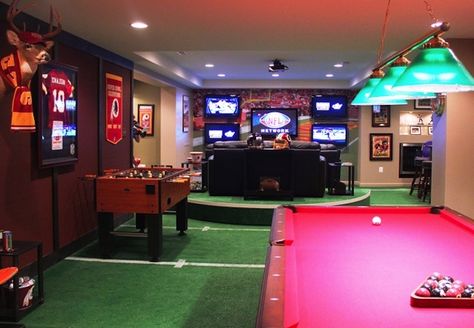 Artificial Turf DIY - 5 Things You Can Do - Bob Vila Football Man Cave, Best Man Caves, Sports Man Cave, Bilik Permainan, Ultimate Man Cave, Cheap Flooring, Man Cave Basement, Pool Tables, Man Cave Home Bar