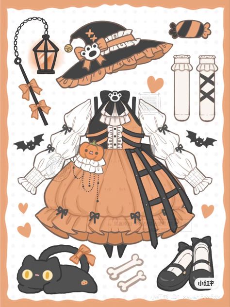 Outfit Idea For Drawing, Cute Ghost Outfits, Halloween Outfit Ideas Drawing, Fall Clothes Drawing, Kawaii Halloween Outfit, Siren Outfit Drawing, Halloween Oc Ideas, Halloween Costumes Drawings, Halloween Costume Drawing