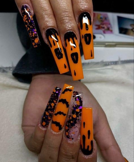 Orange Halloween Nail Designs, Orange Halloween Nails, Graphic Nails, Pink Halloween Nails, Halloween Glam, Black Halloween Nails, Horror Nails, Holloween Nails, Spooky Nails