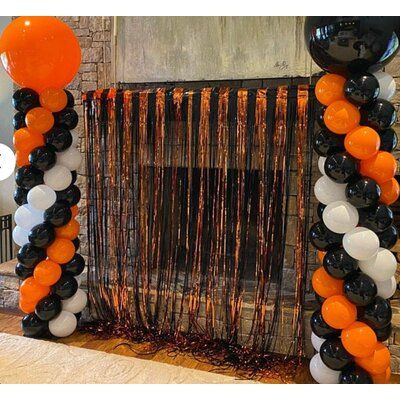 The foil curtain adds sparkle and bling by creating the perfect gold photo backdrop. This black & orange tinsel foil metallic shimmer curtain fringe decoration backdrop to capture the perfect glamorous selfie or group photos to mark the occasion for the photo booth, birthday, Halloween, Christmas, new years' eve party, special event. This beautiful tinsel backdrop is perfect for serving as party decorations, photography curtains, and backdrops. You and your family, friends, and guests will enjoy Photo Booth Birthday, Tinsel Backdrop, Halloween Party Backdrop, Halloween Party Photo, Halloween Photo Booth, Curtain Door, Dance Decorations, Foil Curtain, Easy Halloween Party