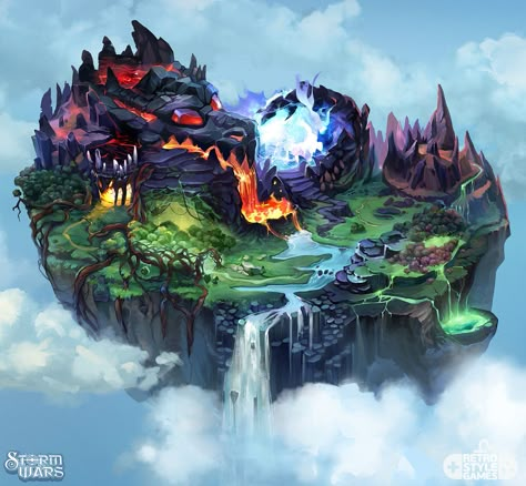 Skyblock Island Ideas, Dragon Island, Flying Island, Bangunan Minecraft, Fantasy World Map, Flying Dragon, Dragon City, Fantasy Island, 2d Illustration