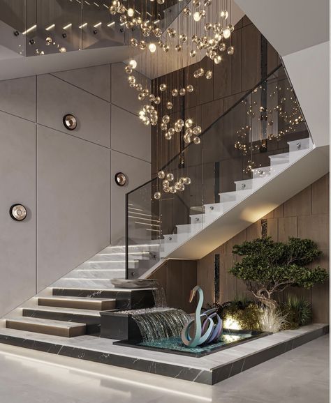 Staircases Modern, Stair Wall Design, House Hall Design, Beautiful Staircases, Luxury Stairs, Luxury Living Room Inspiration, تحت الدرج, Staircase Interior Design, Design Staircase