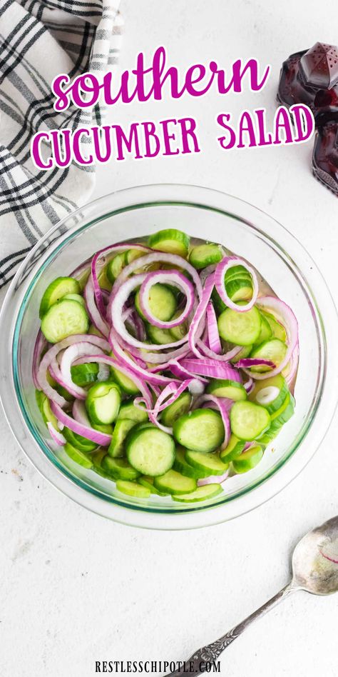 This southern cucumber salad is easily made with a few simple ingredients that lets the fresh, summer flavors shine through! Southern Cucumber Salad, Southern Cucumber Salad Vinegar, Polish Cucumber Salad, Easy Summer Salad Recipes, Southern Salad, Cucumber Salad Vinegar, Easy Summer Salad, Cucumber Salads, Too Hot To Cook