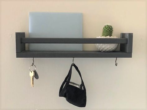 IKEA hack for a key holder hanging rack, using the IKEA Bekvam spice rack Ikea Key Holder, Ikea Key Holder Hack, Bekvam Bathroom, Bekvam Spice Rack Hack, Ikea Spice Rack As Shelf, Ikea Spice Rack Key Holder, Bekvam Spice Rack, Spice Rack Hack, Diy Key Holder