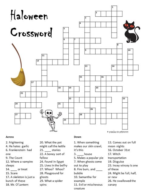 Halloween Crossword http://www.puzzles-to-print.com/halloween-puzzles/halloween-crossword.shtml A spooky little puzzle to get everyone in the mood for Halloween day.  Great for the classroom or use it as a party game. Halloween Crossword, Halloween Crossword Puzzles, Printable Crossword Puzzles, Halloween Puzzles, Halloween Worksheets, Halloween Party Decorations, Halloween Classroom, Halloween Games For Kids, Crossword Puzzles